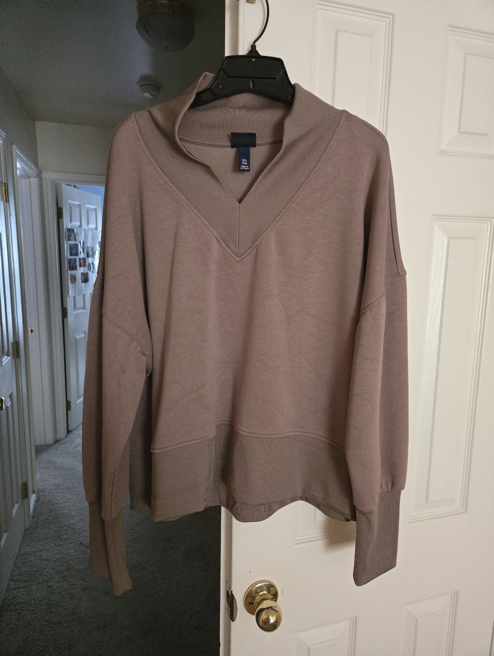 Scoop Cozy V-Neck Pullover Sweatshirt - Brown